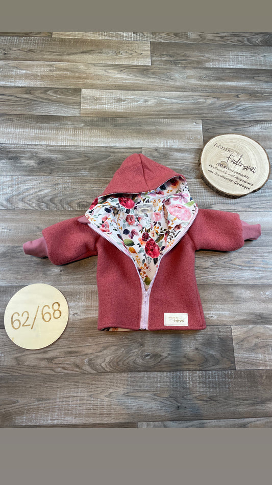 Wollwalkjacke Grapefruit mit Blumen