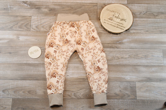 Jersey Hose Blumen beige