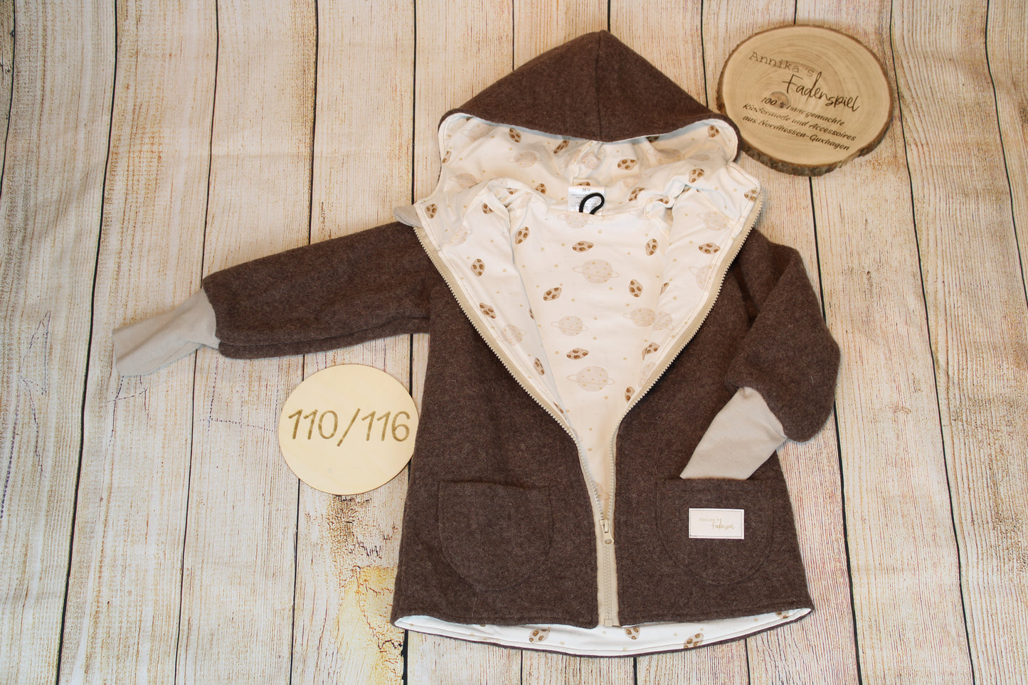 Wollwalkjacke Braun meliert mit Cookies